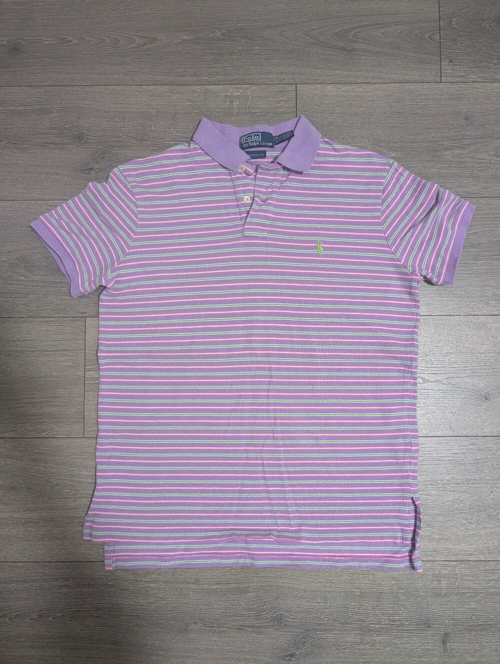 Polo by Ralph Lauren Custom Fit Men's Lavender Striped Polo Purple Green Shirt•M